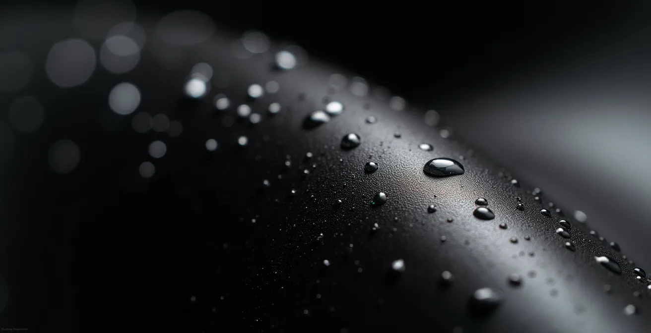 Vue macro des textures brillantes du latex et du vinyle côte à côte