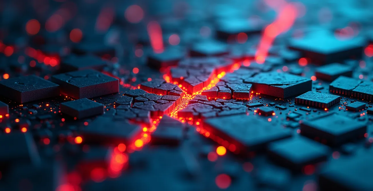 Composition abstraite évoquant les risques de modification de jeux avec des éléments de sécurité informatique